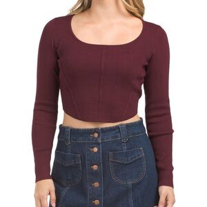House of Harlow 1960 long sleeve corset crop top square neck in color Berry